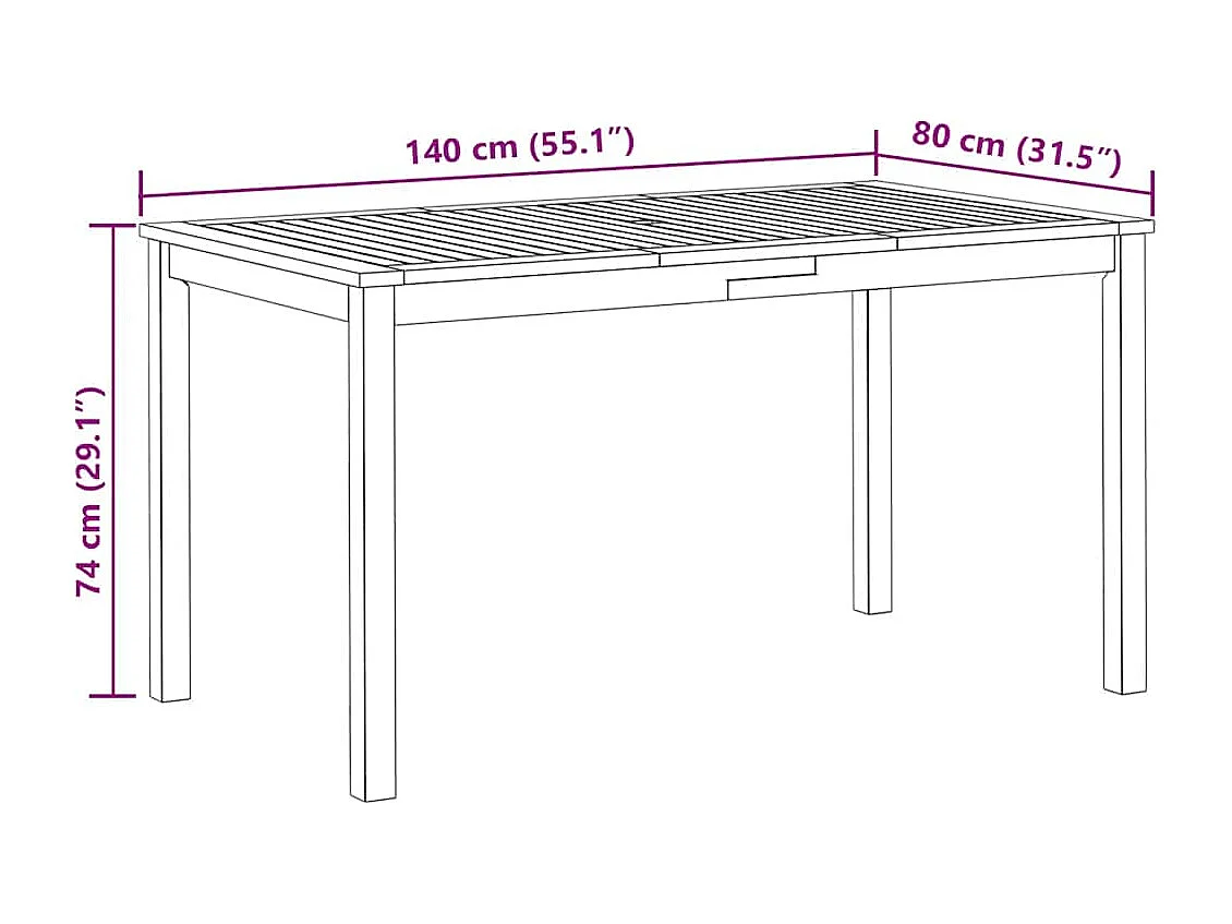 Tavolo da Giardino 140x80x74 cm in Legno Massello di Acacia