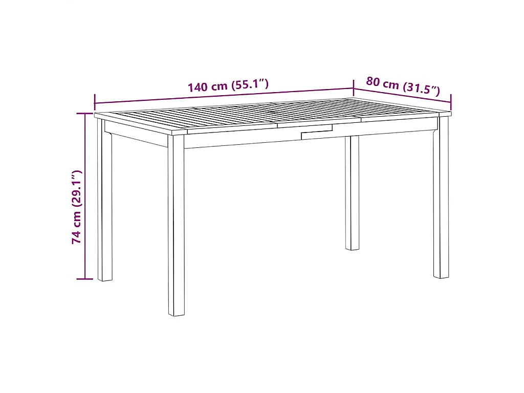 Mesa de jardim 140x80x74 cm madeira de acácia maciça