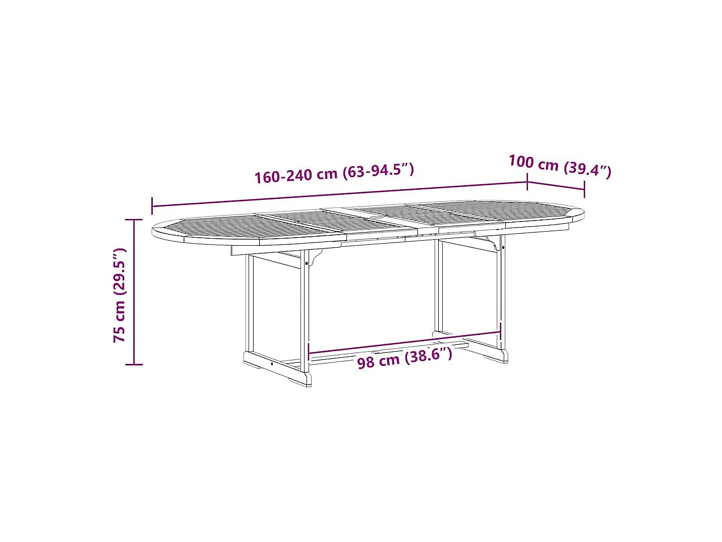 Table à dîner de jardin (160-240)x100x75cm Bois d'acacia massif
