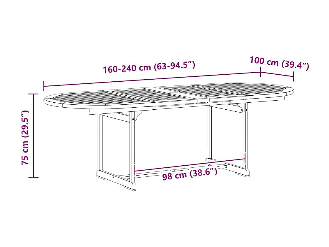 Table à dîner de jardin (160-240)x100x75cm Bois d'acacia massif