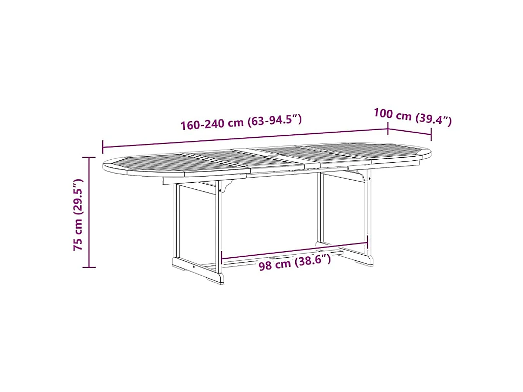 Tavolo da Pranzo per Esterni (160-240)x100x75cm Massello Acacia
