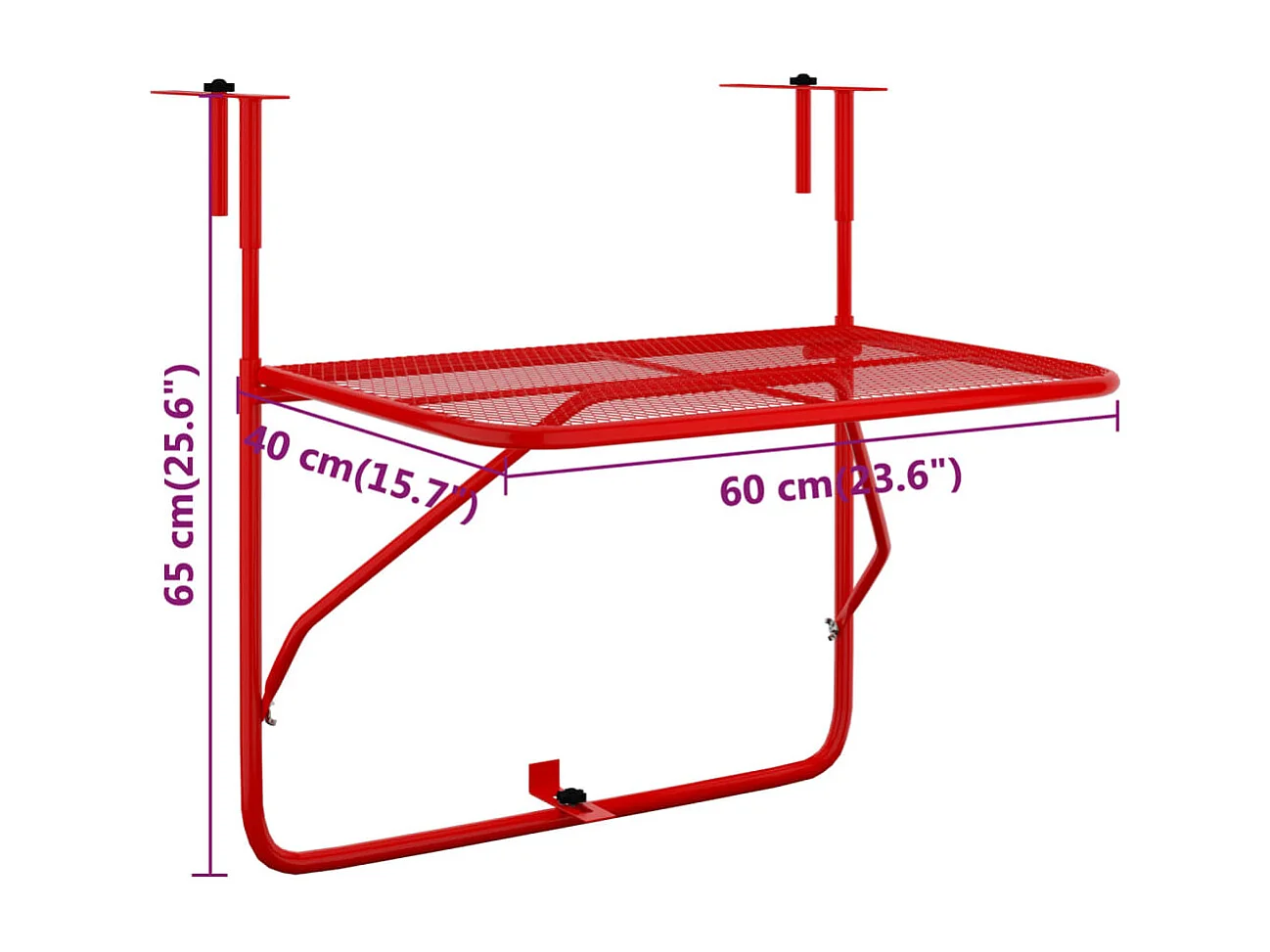 Mesa para varanda 60x40 cm aço vermelho
