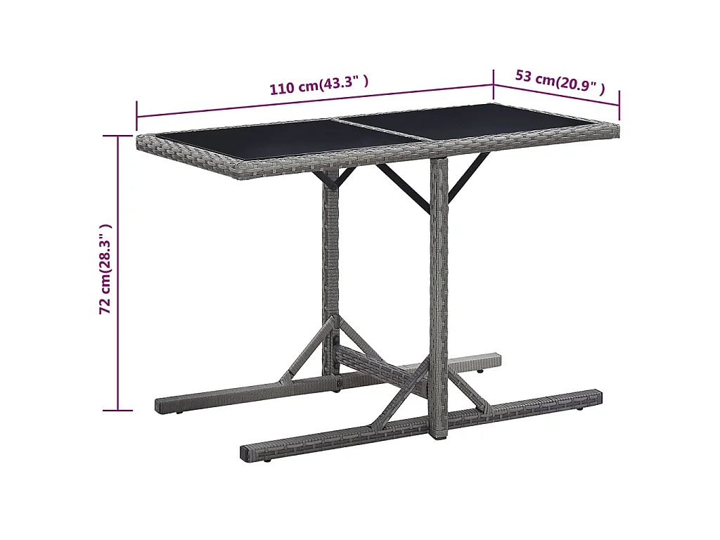 Table de jardin Anthracite 110x53x72 cm Verre et résine tressée