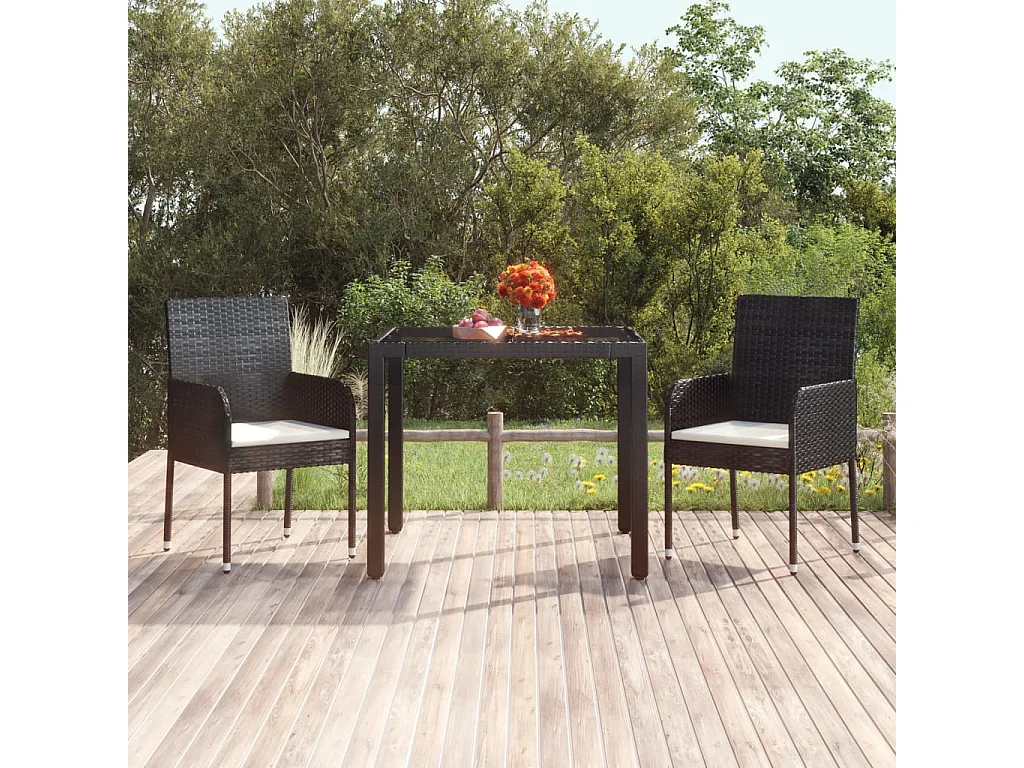 Mesa de jardim com tampo de vidro 90x90x75 cm vime PE preto