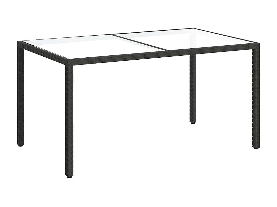 Table de jardin 150x90x75cm Verre trempé et résine tressée Noir
