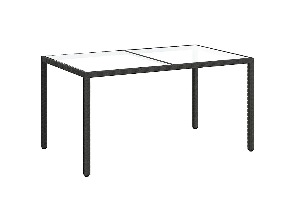 Tuintafel 150x90x75 cm gehard glas en poly rattan zwart