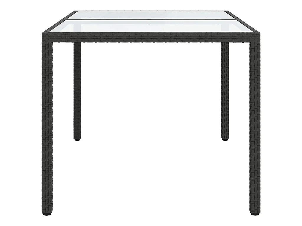 Tuintafel 150x90x75 cm gehard glas en poly rattan zwart