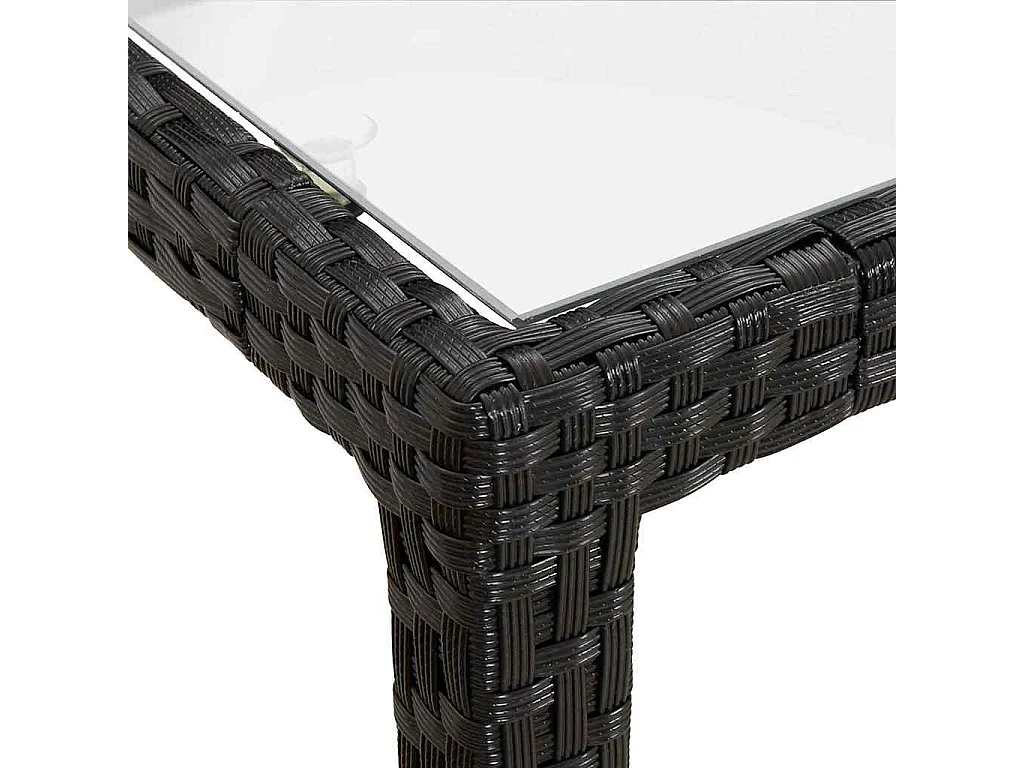 Tuintafel 150x90x75 cm gehard glas en poly rattan zwart