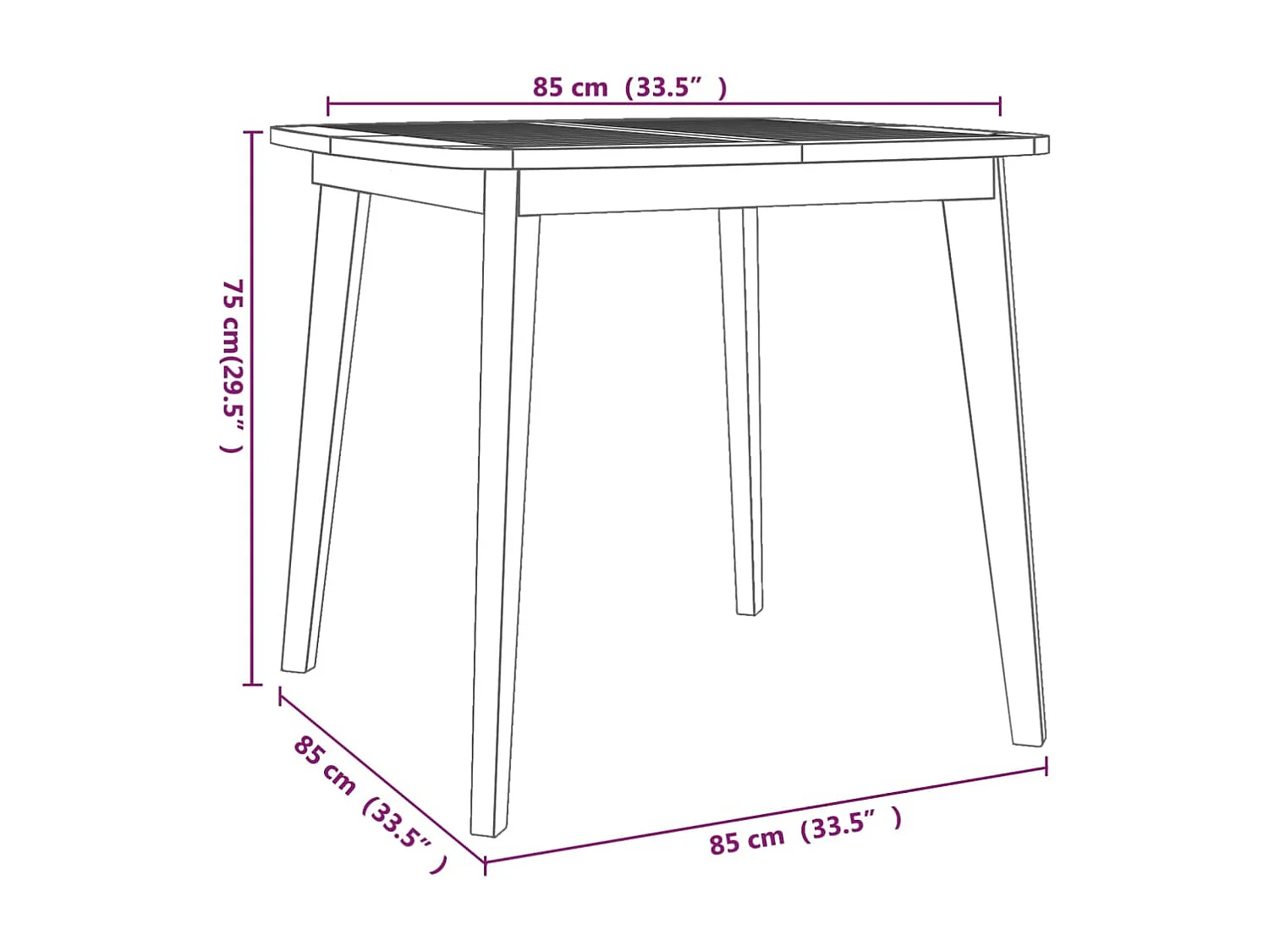Table de jardin 85x85x75 cm Bois d'acacia solide