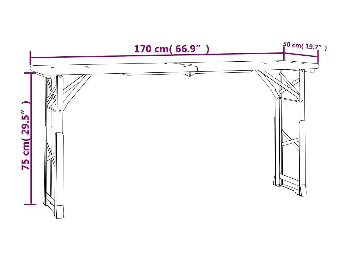 Mesa plegable de bar madera maciza abeto 170x50x75/105 cm