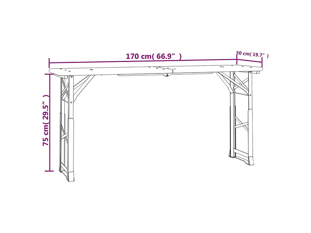 Biertafel inklapbaar 170x50x75/105 cm massief vurenhout