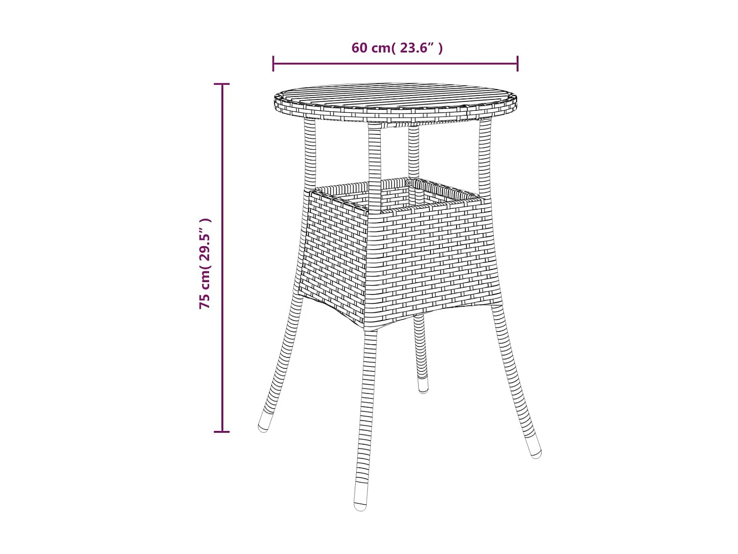 Table de jardin Ø60x75 cm Acacia et résine tressée Gris