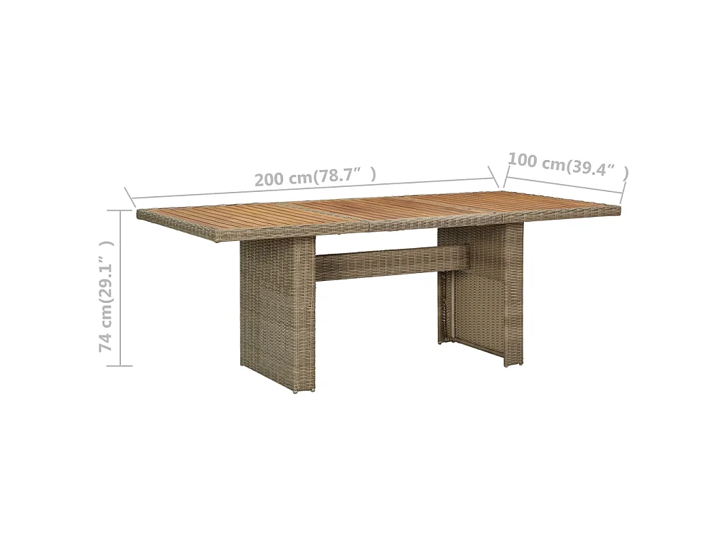 Mesa de comedor de jardín ratán sintético marrón 200x100x74 cm