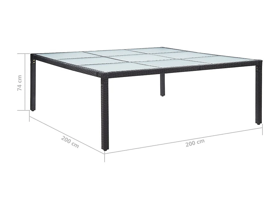Garten-Esstisch Schwarz 200×200×74 cm Poly-Rattan