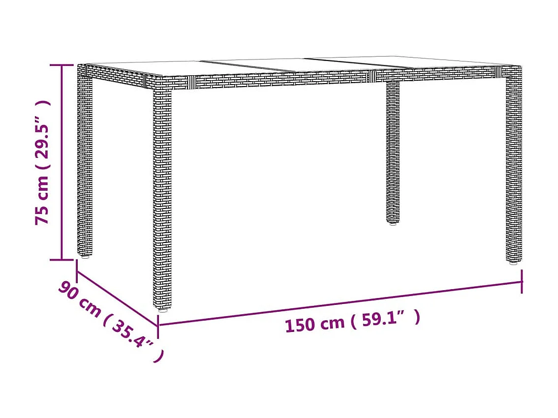 Tuintafel met glazen blad poly rattan en gehard glas beige