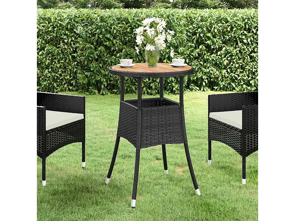 Table de jardin Ø60x75 cm Acacia et résine tressée Noir