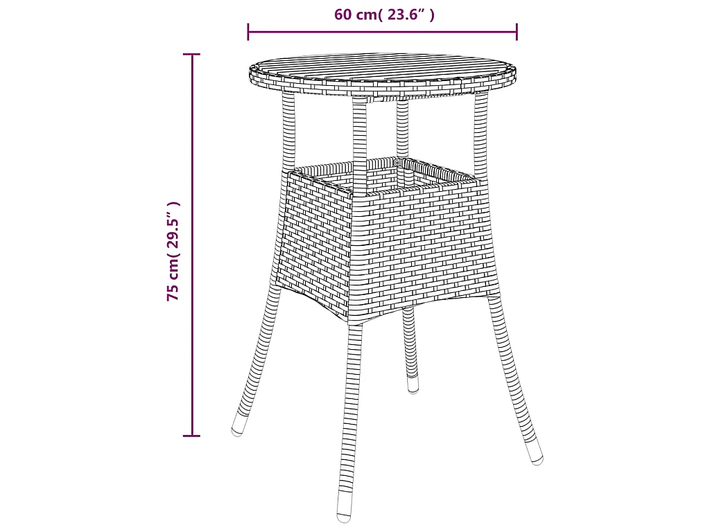 Table de jardin Ø60x75 cm Acacia et résine tressée Noir
