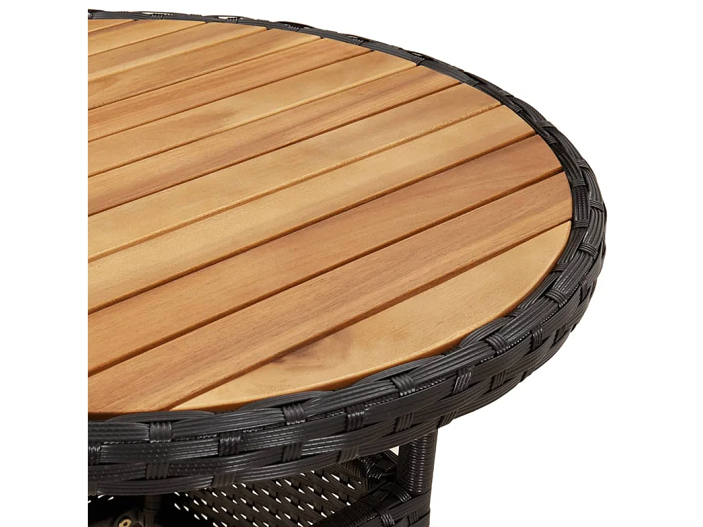 Table de jardin Ø60x75 cm Acacia et résine tressée Noir