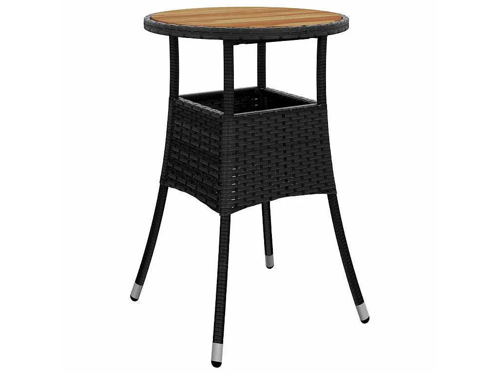 Table de jardin Ø60x75 cm Acacia et résine tressée Noir