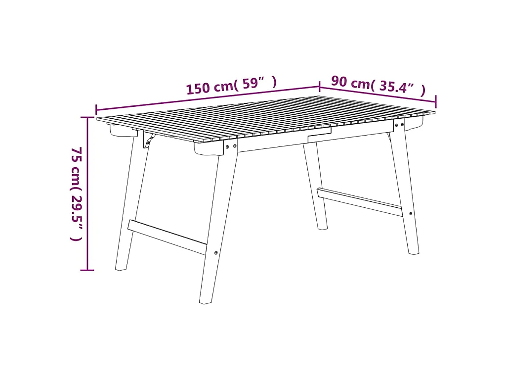 Table de jardin 150x90x75 cm Bois d'acacia solide
