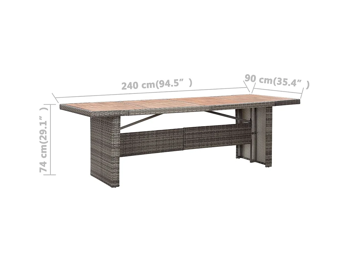 Table de jardin 240x90x74 cm Résine tressée et bois d'acacia
