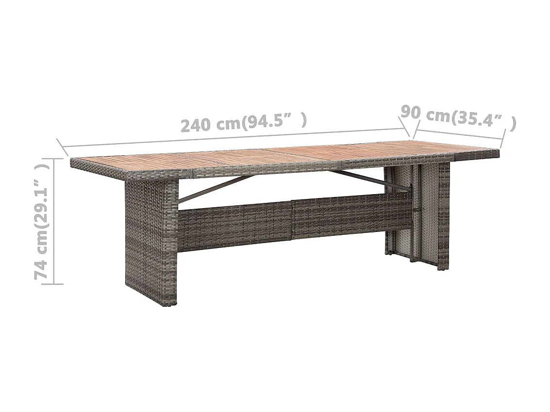 Gartentisch 240x90x74 cm Poly Rattan und Massivholz Akazie