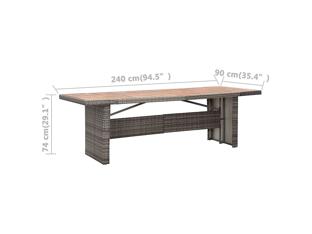 Table de jardin 240x90x74 cm Résine tressée et bois d'acacia