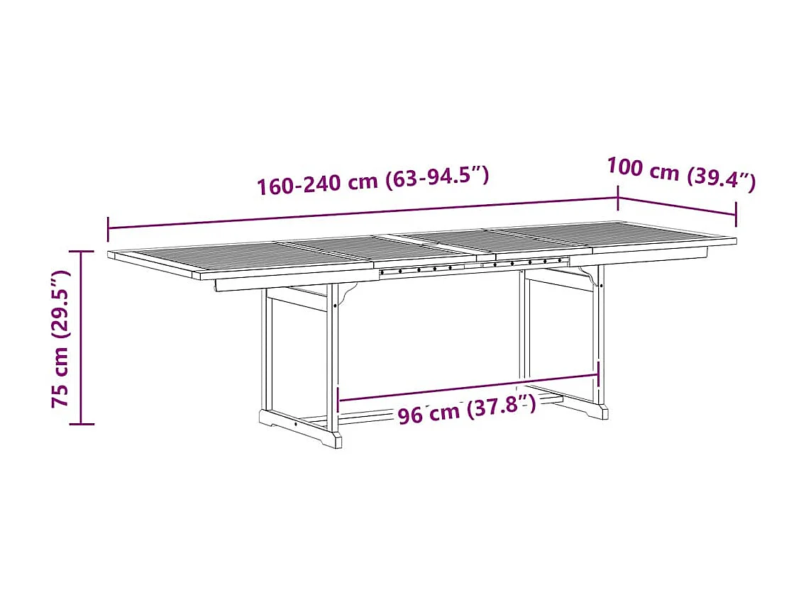 Tuintafel (160-240)x100x75 cm massief acaciahout