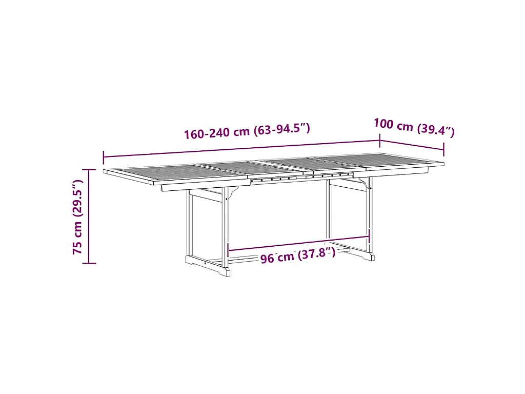 Tavolo da Pranzo per Esterni (160-240)x100x75cm Massello Acacia
