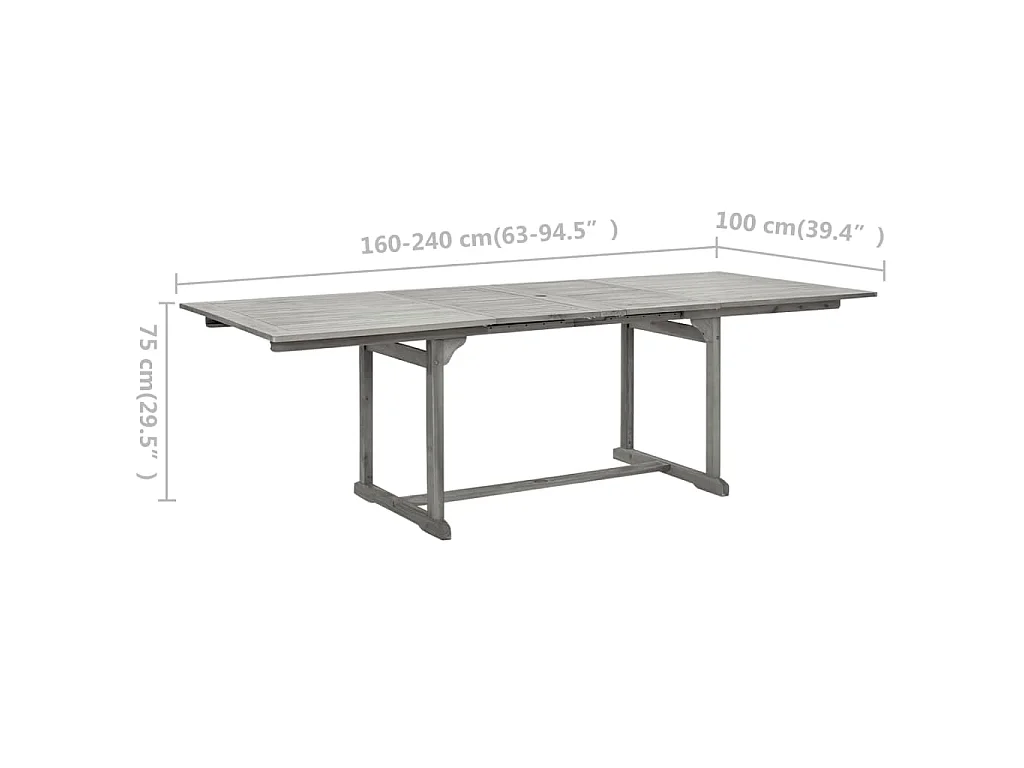 Tavolo da Pranzo per Esterni (160-240)x100x75cm Massello Acacia