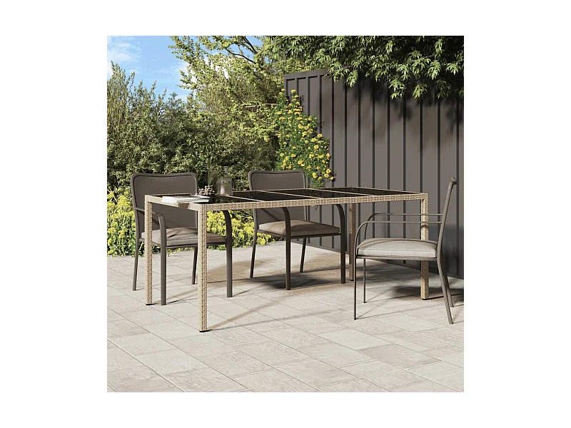 Gartentisch Beige 190x90x75 cm Gehärtetes Glas und Poly Rattan