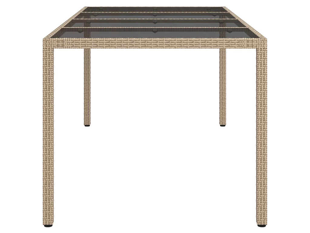 Mesa de jardim 190x90x75 cm vidro temperado e vime PE bege