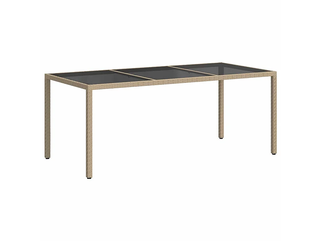 Mesa de jardim 190x90x75 cm vidro temperado e vime PE bege