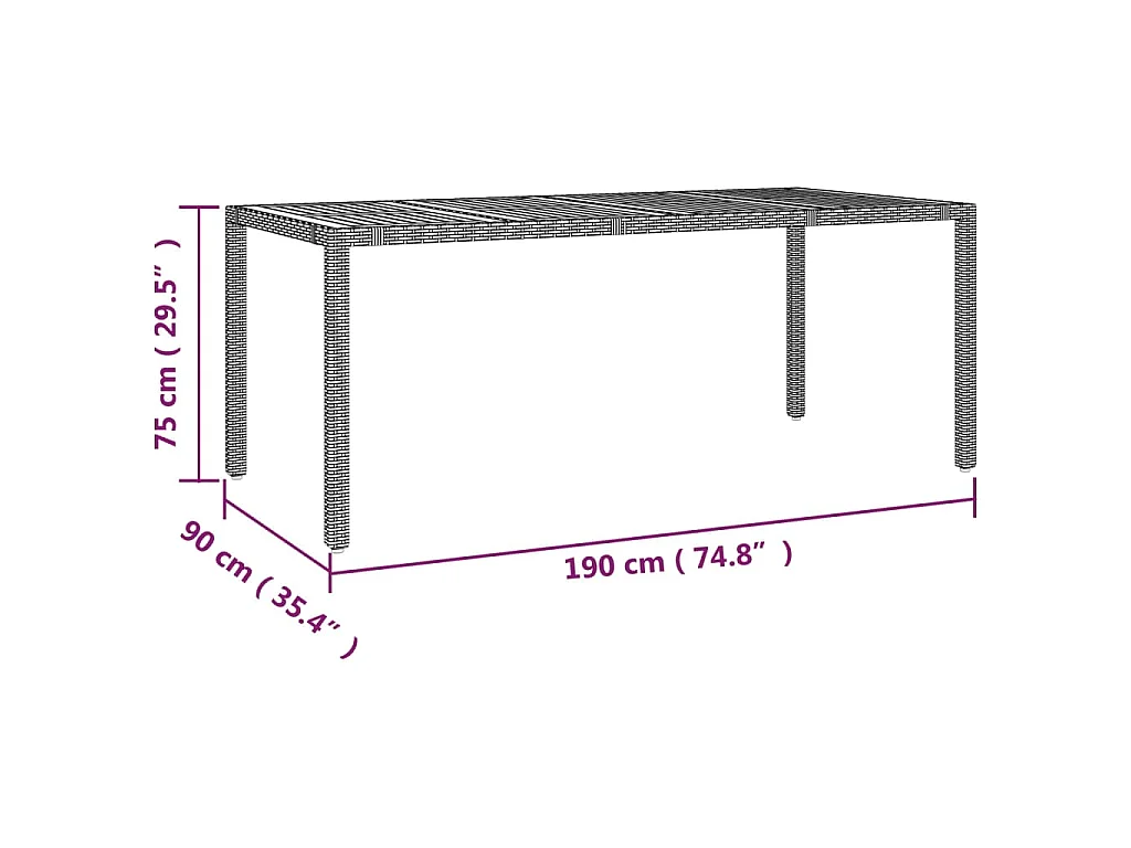 Table de jardin plateau en bois Noir Résine tressée bois massif