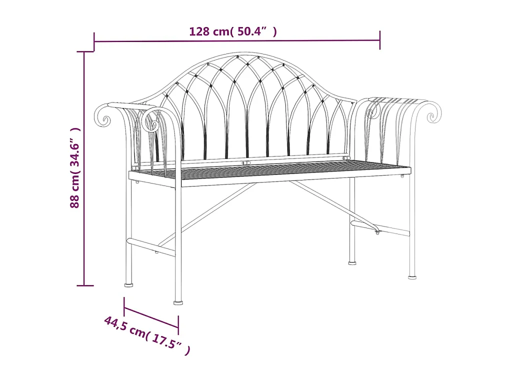 Banc de jardin 2 places 128 cm Noir Acier