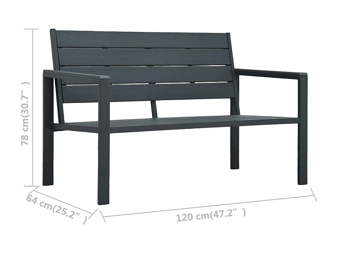 Banco de jardín HDPE gris aspecto madera 120 cm