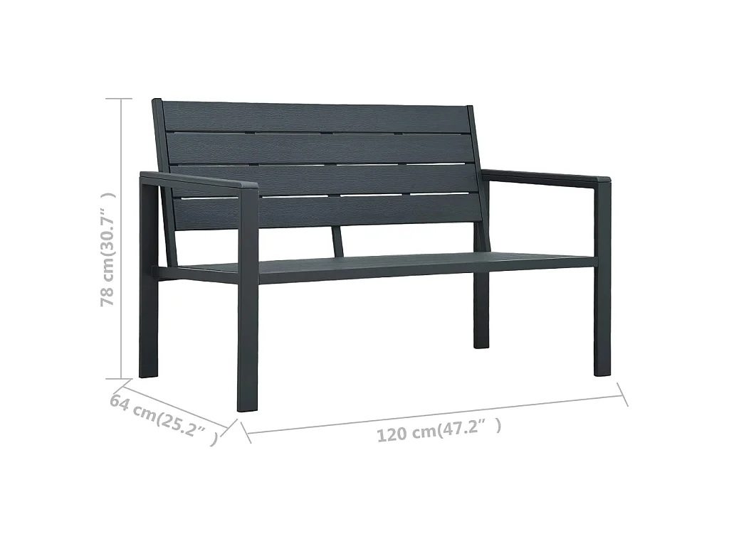 Banco de jardim 120 cm PEAD aspeto de madeira cinzento