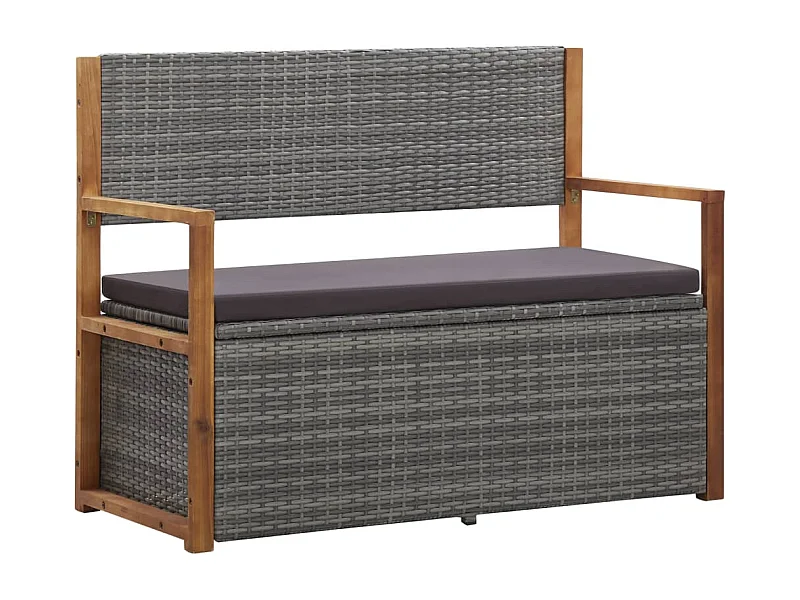 Bank mit Stauraum 115 cm Poly Rattan Massivholz Akazie Grau