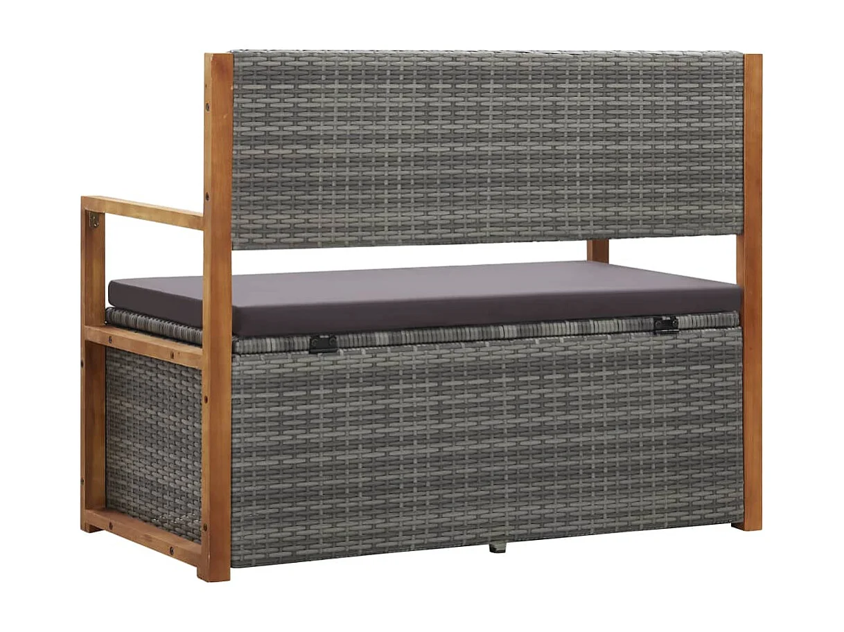 Bank mit Stauraum 115 cm Poly Rattan Massivholz Akazie Grau