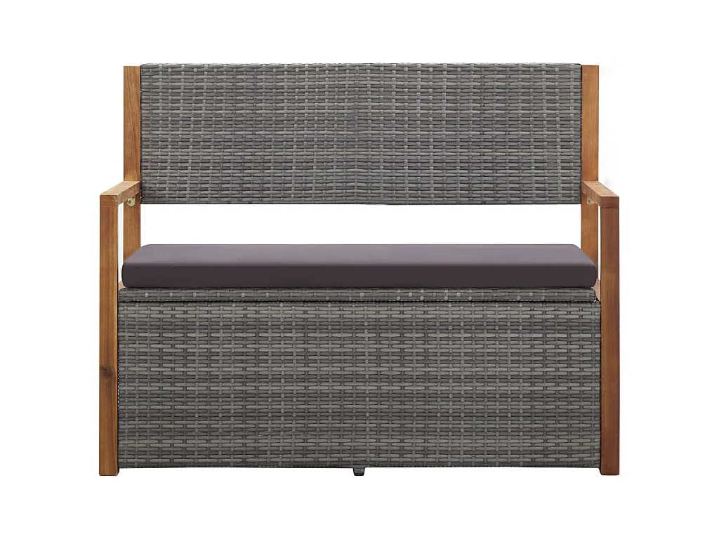 Opbergbankje 115 cm poly rattan en massief acaciahout grijs