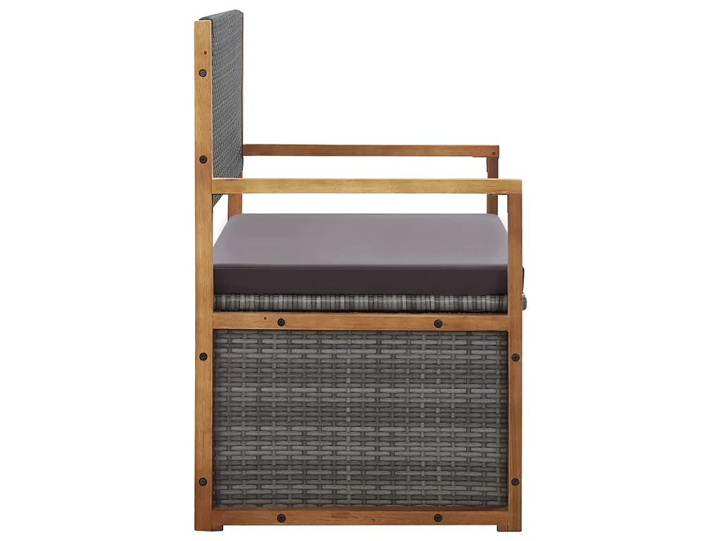 Opbergbankje 115 cm poly rattan en massief acaciahout grijs