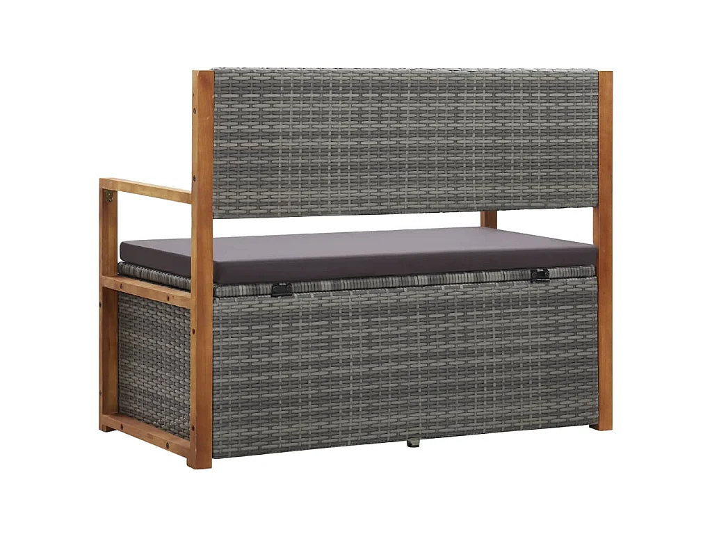 Opbergbankje 115 cm poly rattan en massief acaciahout grijs