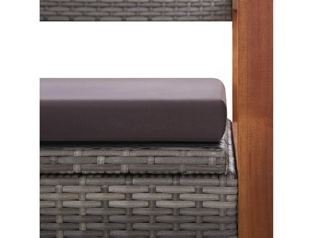 Opbergbankje 115 cm poly rattan en massief acaciahout grijs