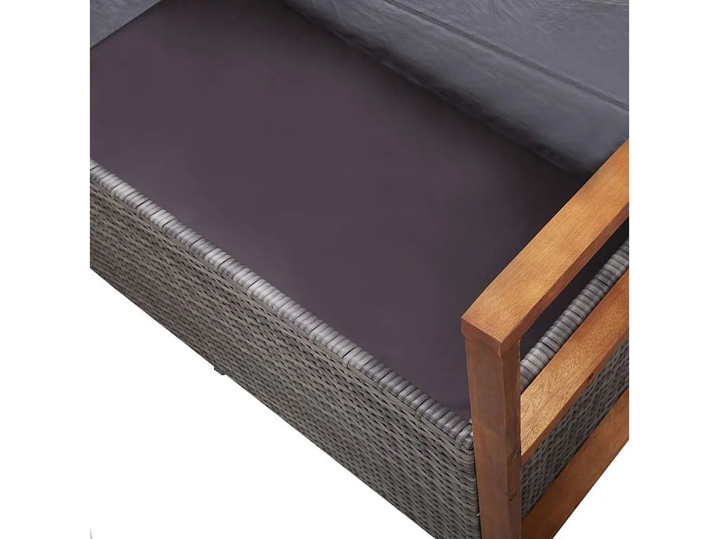 Opbergbankje 115 cm poly rattan en massief acaciahout grijs