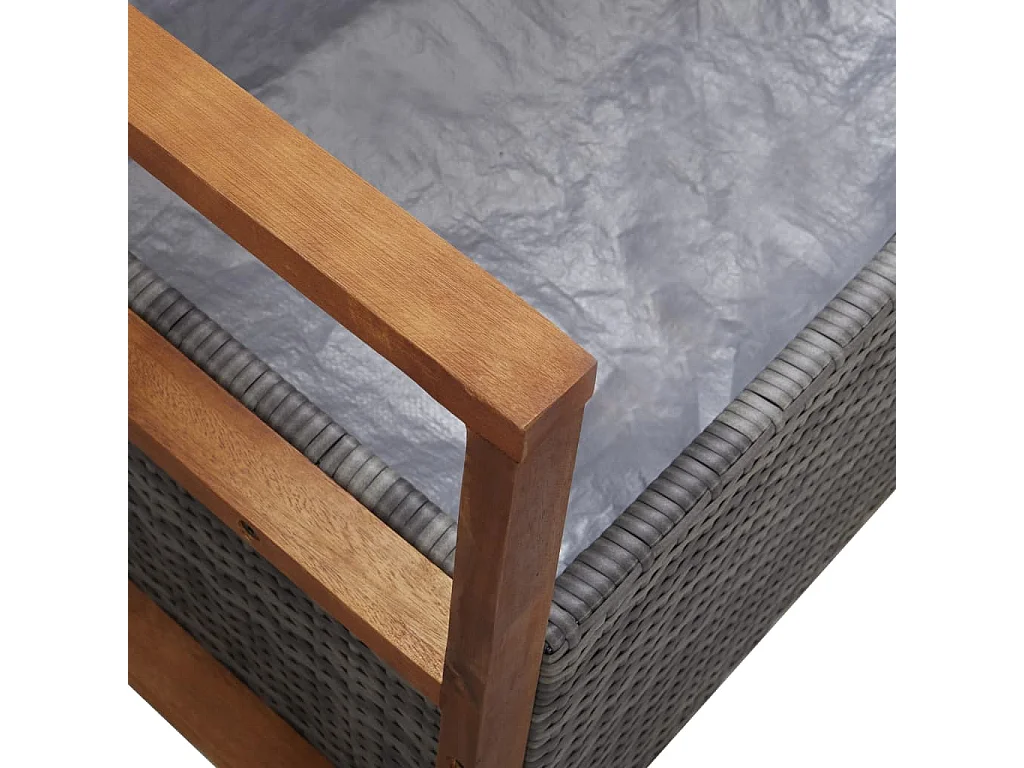 Opbergbankje 115 cm poly rattan en massief acaciahout grijs