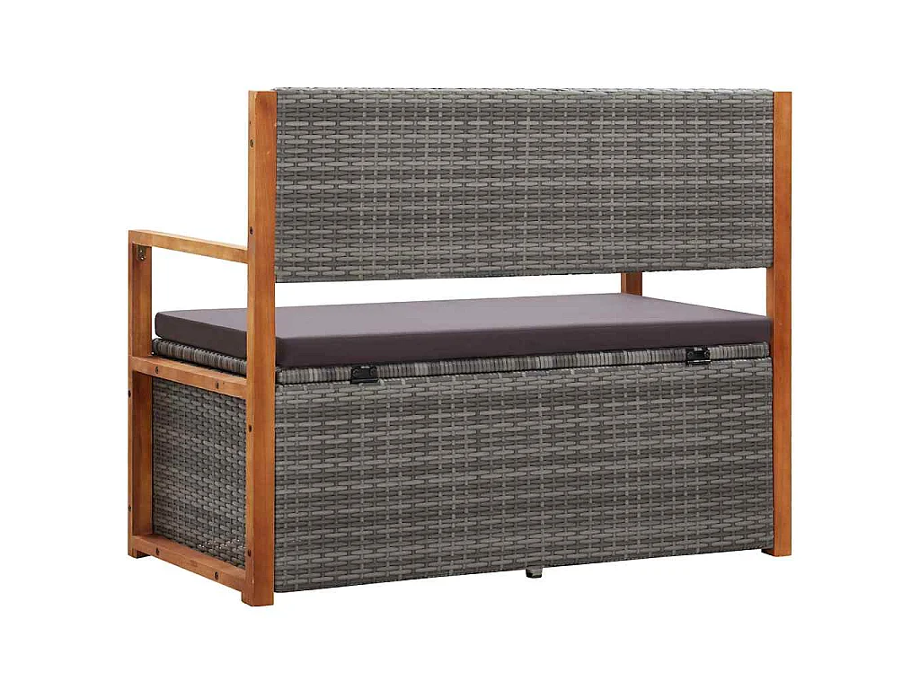Banc de rangement 115 cm Résine tressée et bois d'acacia Gris