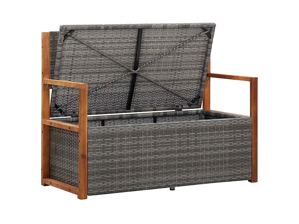 Banc de rangement 115 cm Résine tressée et bois d'acacia Gris