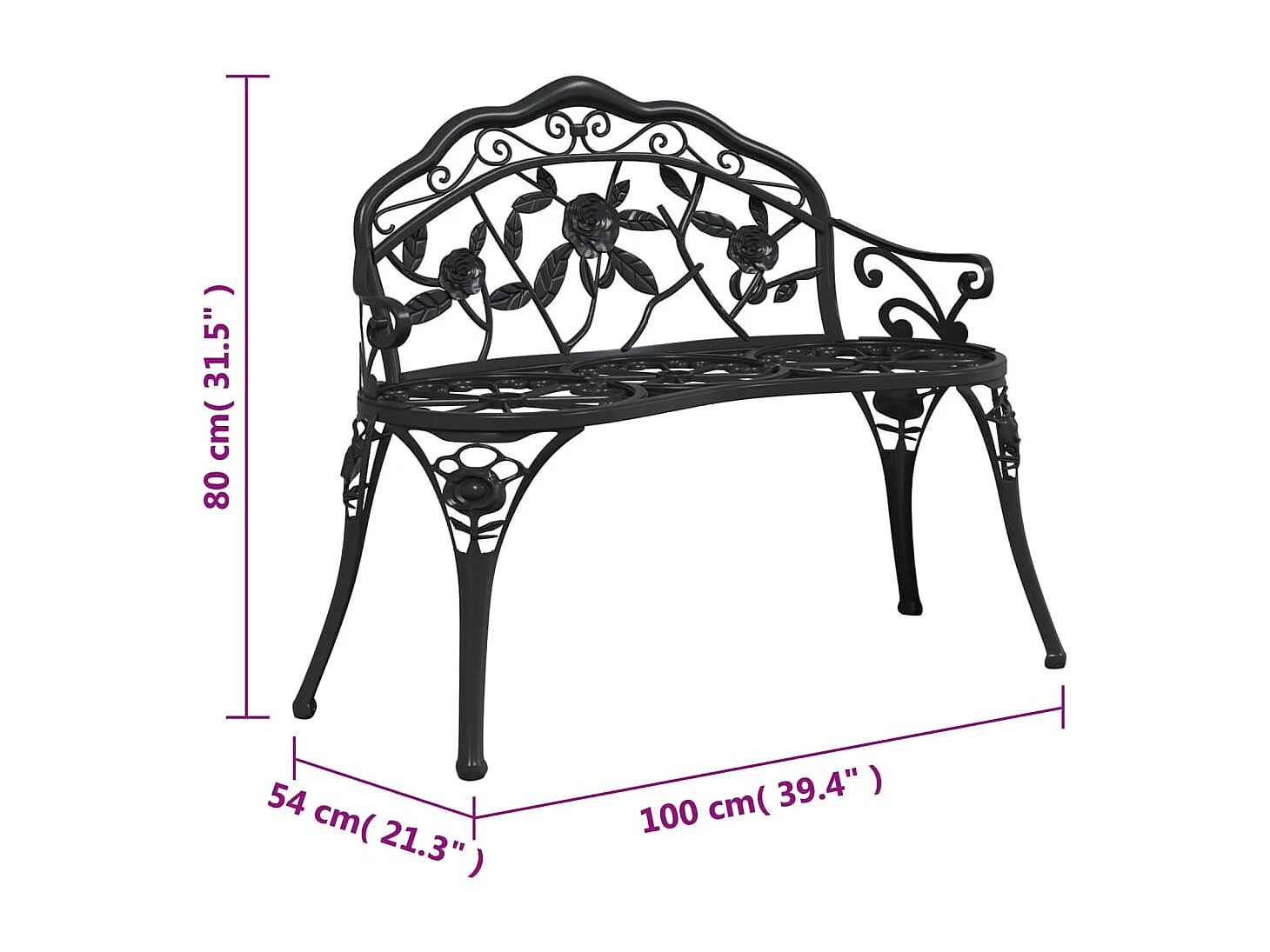 Panchina da Giardino 100 cm in Alluminio Pressofuso Nero
