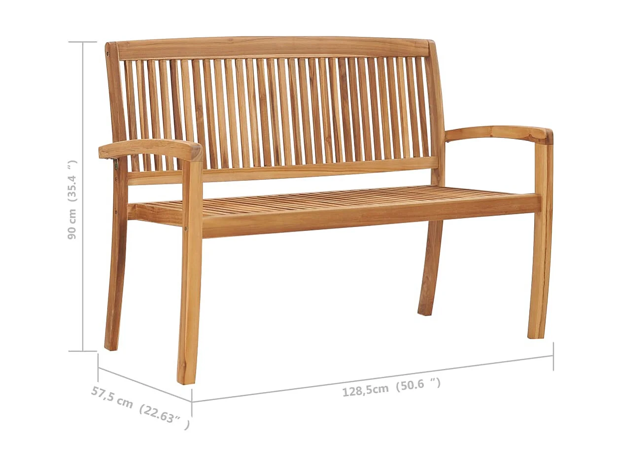 Banco de jardín apilable y cojín madera maciza de teca 128,5 cm