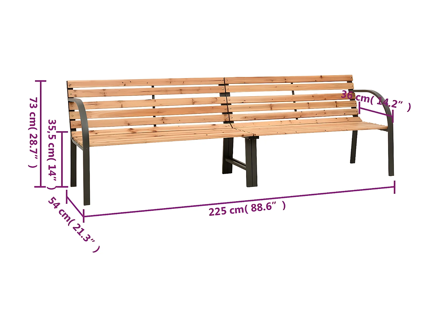 Banc double de jardin 225 cm Bois de sapin massif